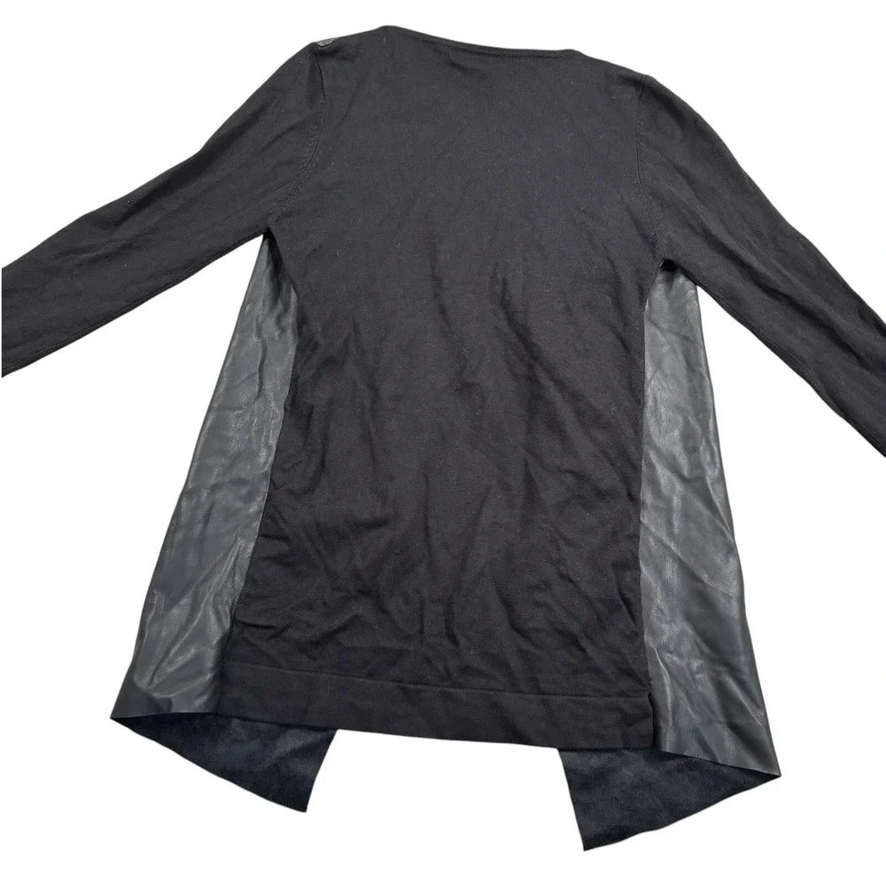Zara Knit Black Vegan Leather Open Front Waterfall Cardigan‎ Sweater Jacket S